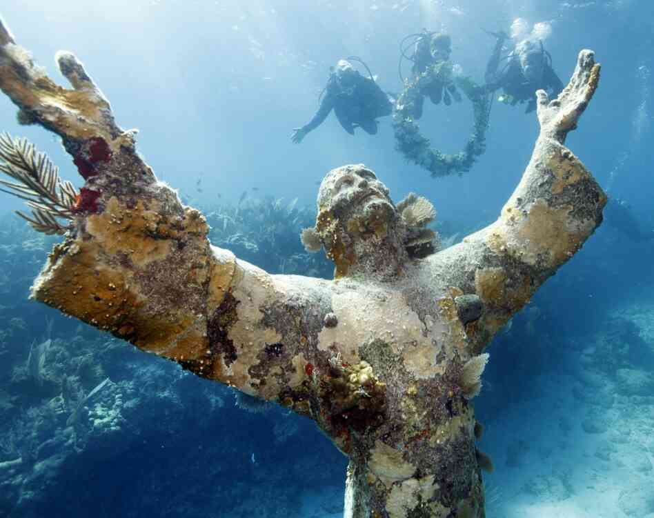 The Christ of the Abyss under water. The Christ of the Abyss under water.
