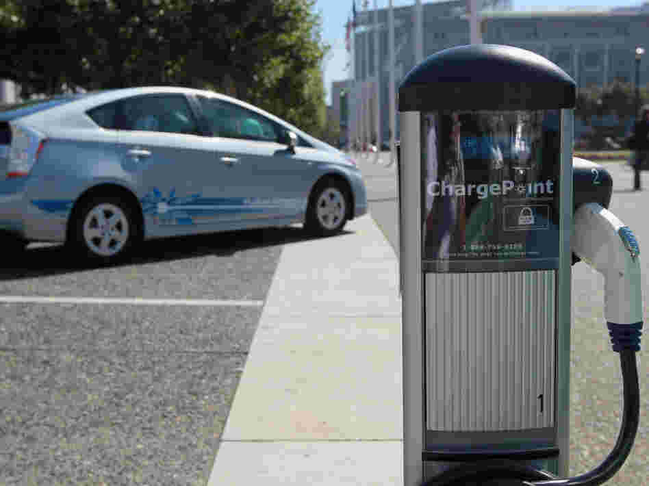An electric vehicle charging station near San Francisco city hall 