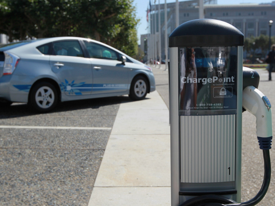 An electric vehicle charging station in San Francisco. With sales of electric and plug-in hybrid cars expected to increase in coming years, a regional agency has set aside $5 million to increase the number of electric car charging stations to 5,000 around the Bay Area, up from 120 currently.