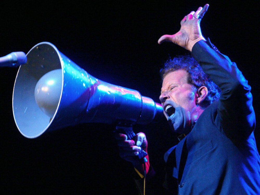 Tom Waits onstage in 2004, six years into his eligibility for induction into the Rock and Roll Hall of Fame. 