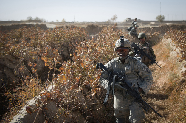 U.S. soldiers patrol around Kop Ahmed camp near Kandahar City in Afghanistan, Nov. 28.