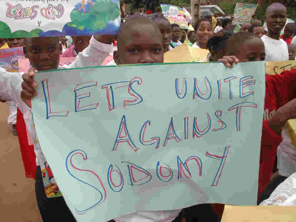 Thousands of children  demonstrated against homosexuality in Uganda's capital city Kampala, on Jan. 22, 2010. The Anti-Homosexuality Bill being considered by the Ugandan Parliament would increase penalties for homosexual conduct and  criminalize many related activities, such as the promotion of homosexuality.