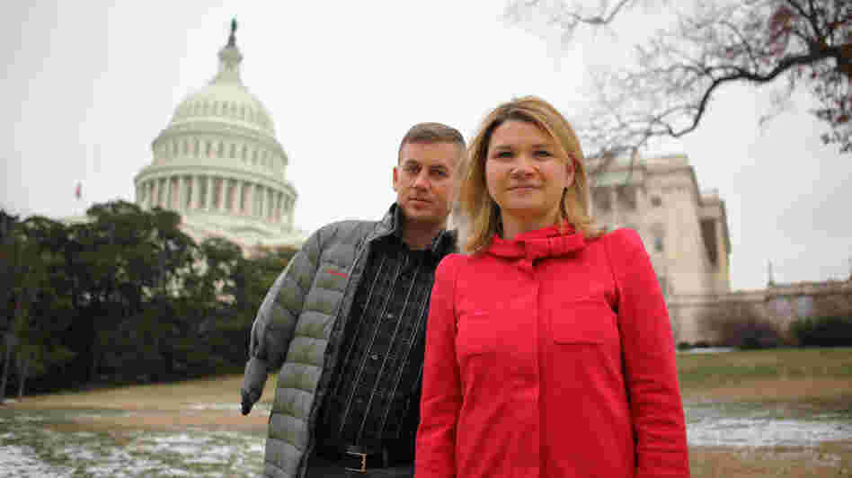 Sarah Wade, 36, and her husband, Ted Wade, 33, of Chapel Hill, N.C., often travel to Washington, D.C. for medical care and meetings. Sarah has been battling for her husband's care after he was injured while riding in a Humvee in Mahmudiyah, Iraq, on Feb. 14, 2004, and suffered a traumatic brain injury, as well as an above-the-elbow amputation of his right arm.