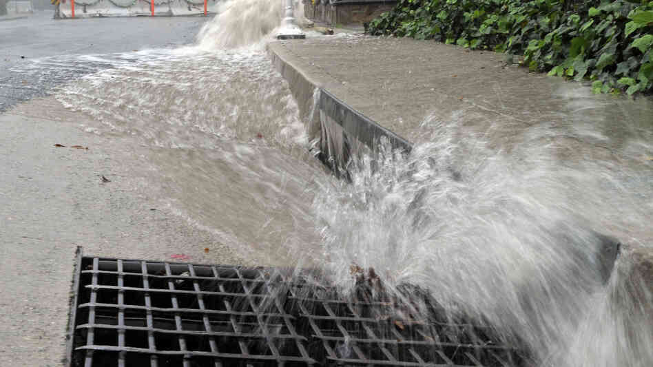 Rain water rushes into storm drains in La Canada Flintridge, below the site of the 2009 Station Fire. The area is endangered by flooding. Rain water rushes into storm drains in La Canada Flintridge, below the site of the 2009 Station Fire. The area is endangered by flooding.