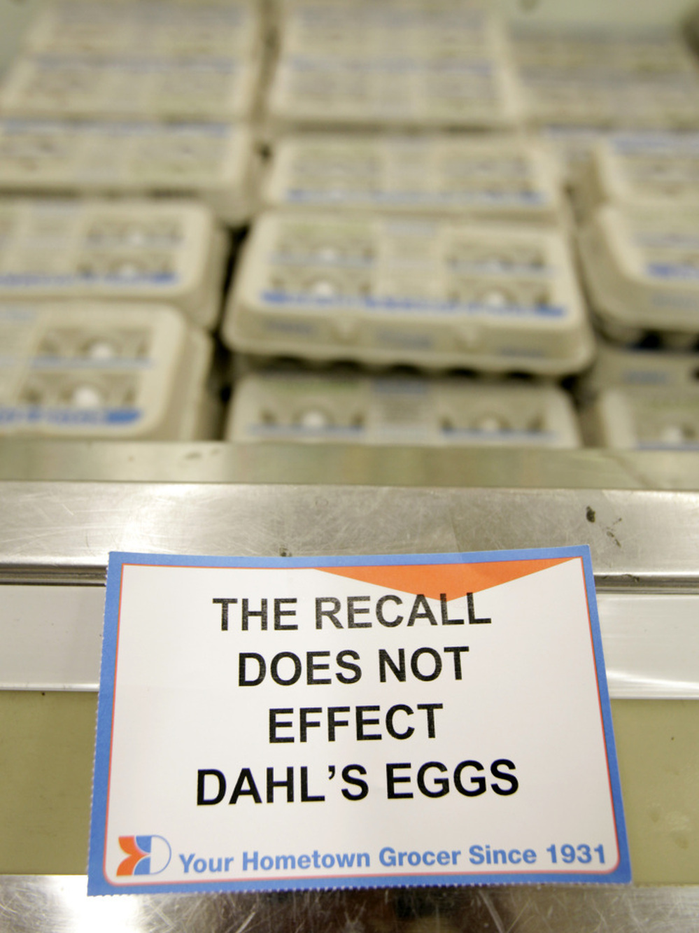 Sign by the egg case in Dahl's grocery store