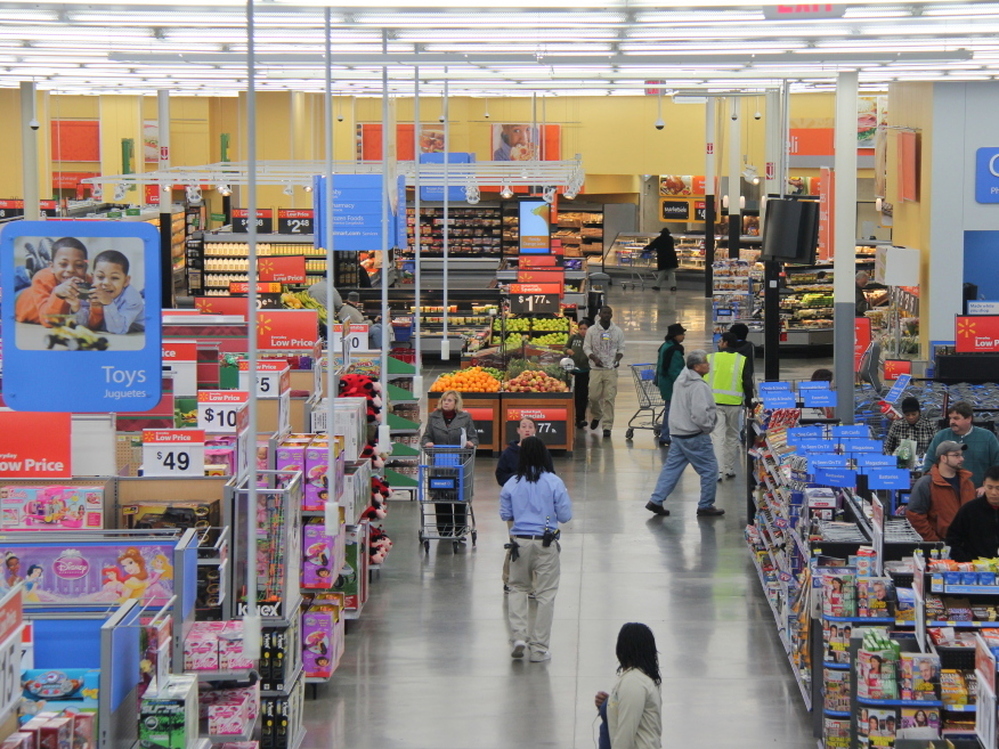 The new urban Walmart in the Alexandria section of Fairfax County, Va., sports a small floor plan with a significant grocery section. It's easy to see from one end to the other.