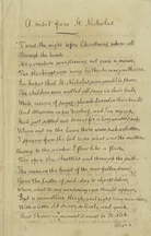 An 1860 copy of the Clement Clarke Moore's poem "A Visit from St. Nicholas," which begins: "'Twas the the night before Christmas, when all through the house / Not a creature was stirring, not even a mouse."