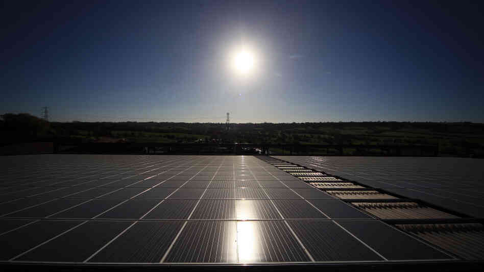Solar panels like these in England turn energy from the sun into electricity. But researchers are looking to capture the sun's energy to make liquid fuels, by combining carbon dioxide, water and the chemical element cerium. Solar panels like these in England turn energy from the sun into electricity. But researchers are looking to capture the sun's energy to make liquid fuels, by combining carbon dioxide, water and the chemical element cerium.