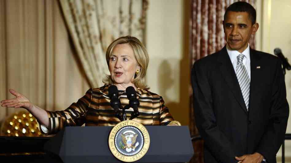 President Obama listens as Secretary of State Hillary Rodham Clinton speaks at the State Department in Washington on Dec. 13, 2010.