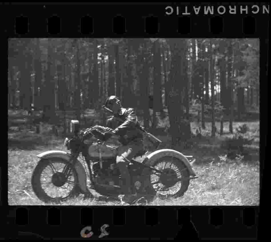 Republican soldier on a motorcycle, Navacerrada Pass, Segovia front, Spain, late May to early June 1937 