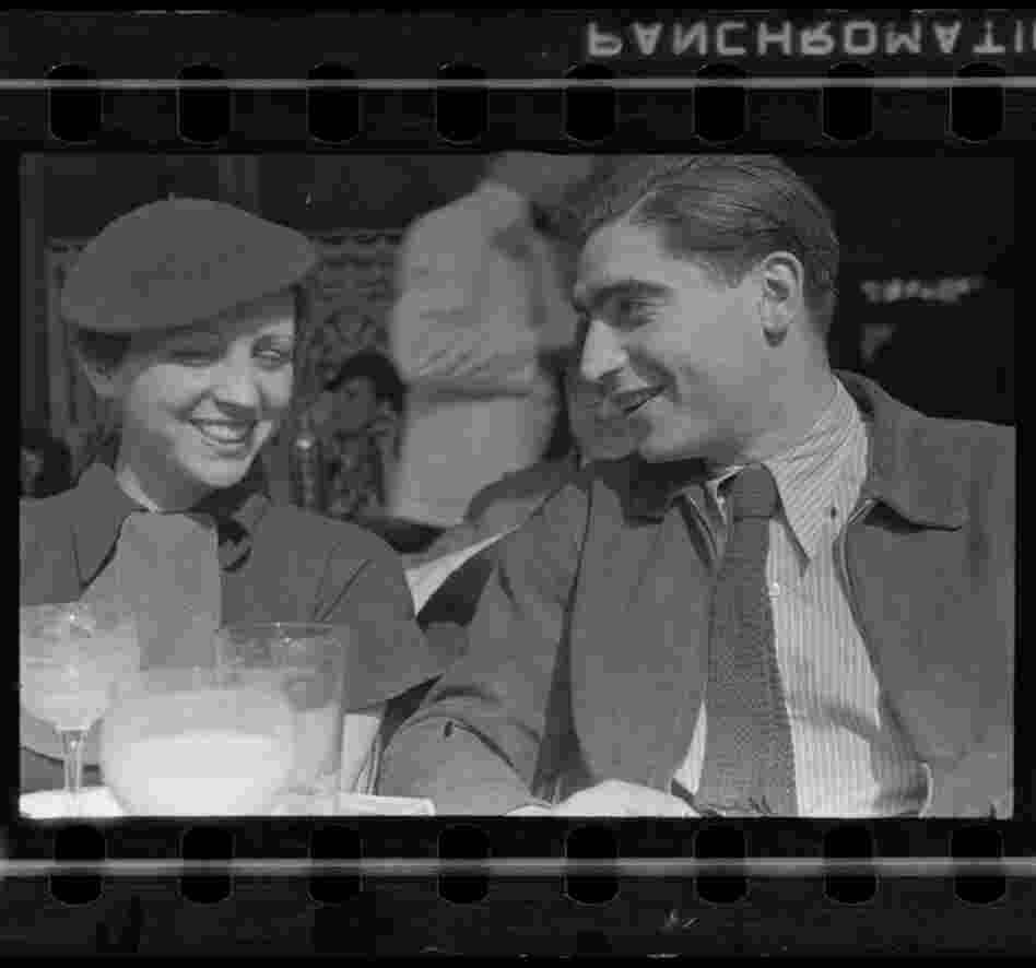 Gerda Taro and Robert Capa on the terrace of Cafe du Dome in Montparnasse, Paris, early 1936 