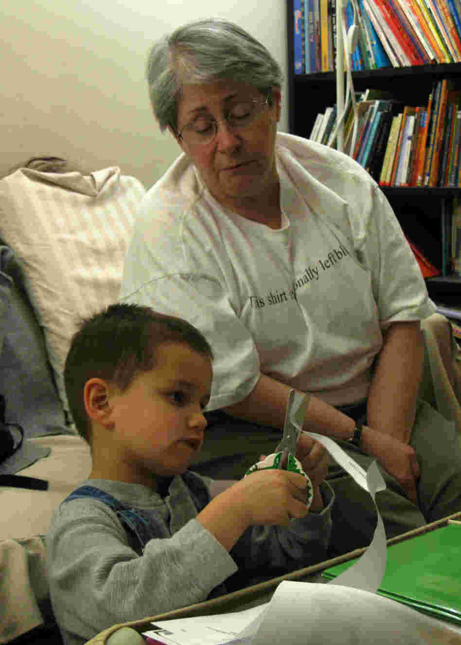 Stephanie Zirkin helps her grandson, Stephen, with his homework. Stephanie Zirkin helps her grandson, Stephen, with his homework.