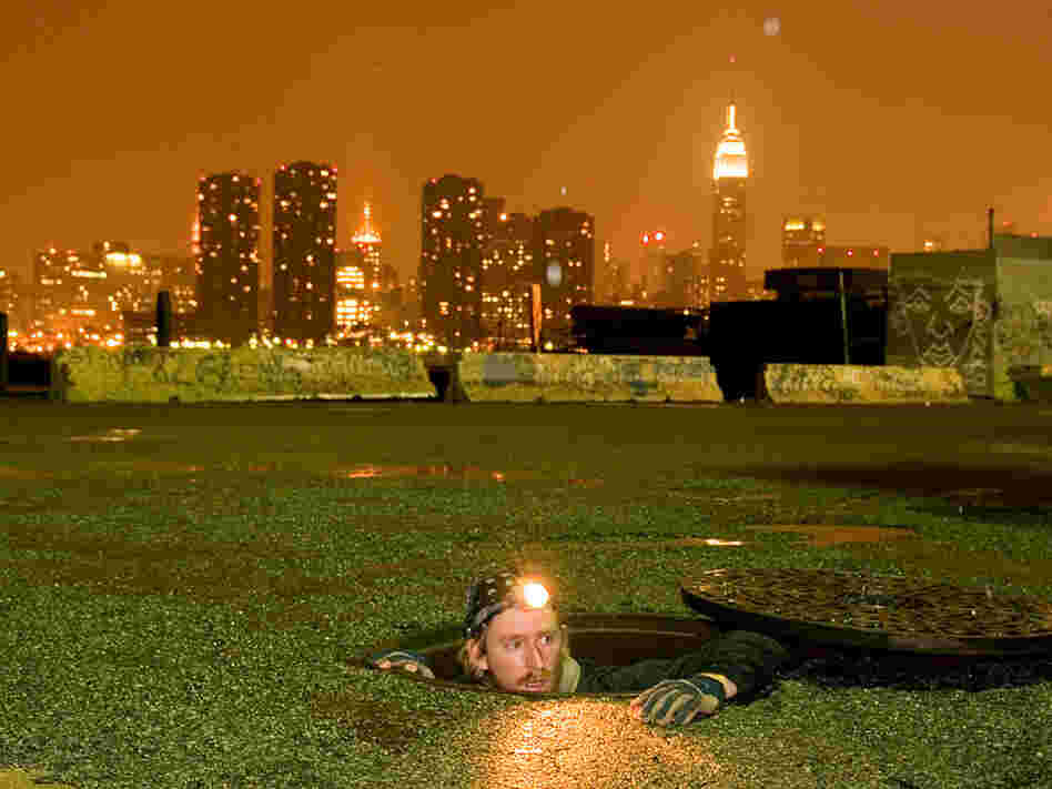 Steve Duncan emerges from a manhole in New York City. Steve Duncan emerges from a manhole in New York City.