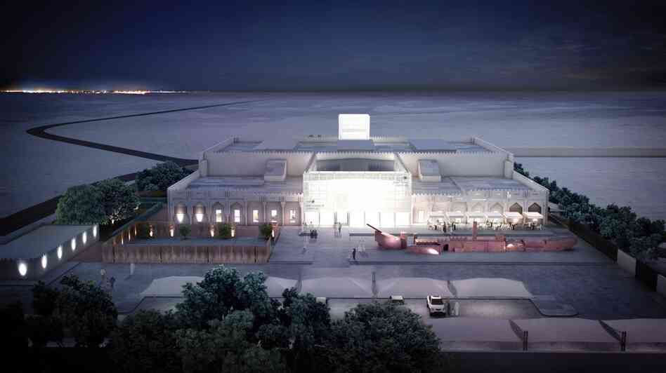 An artist's rendition of the Mathaf at night. 