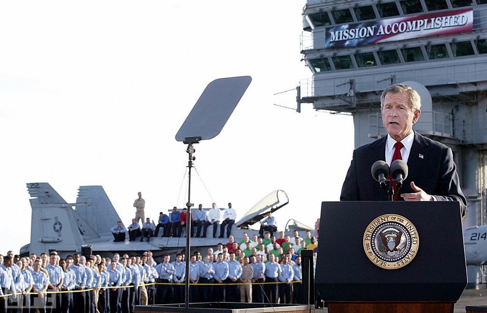 On May 1, 2003, President George W. Bush declared the end of major combat operations in Iraq, but the words that spoke loudest were on a banner behind him, prematurely announcing, "Mission Accomplished."