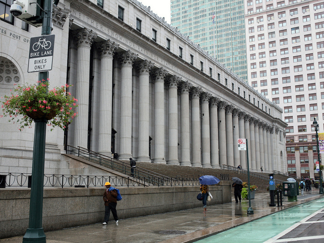 You can still mail a letter at the Farley Post Office, but most of the huge structure is deserted.