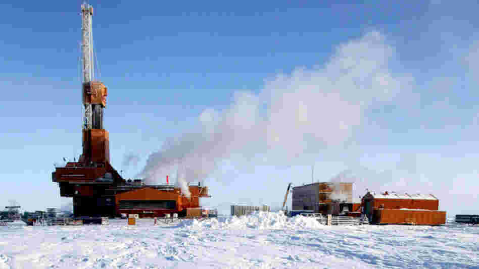 The drilling operation at the Doyon Rig 19 at the Conoco-Phillips Carbon location in the National Petroleum Reserve, Alaska, is shown in an undated file photo.