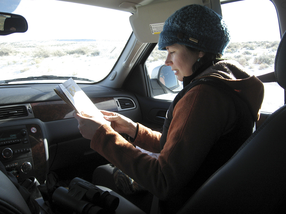 Joy Bannon of the Wyoming Wildlife Federation examines a map for a BLM lease sale her group challenged.