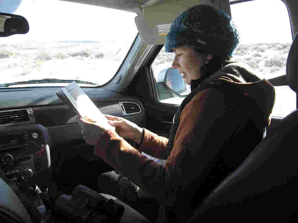 Joy Bannon of the Wyoming Wildlife Federation examines a map for a BLM lease sale her group challenged.