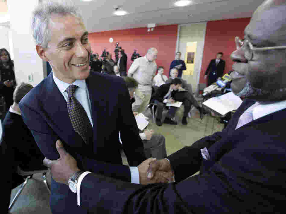 Chicago mayoral candidate Rahm Emanuel after a news conference at the Better Boys Foundation, Tuesday, Jan. 4, 2011.