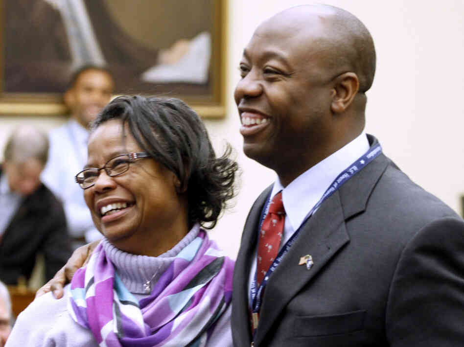 Rep.-elect Tim Scott, R-S.C. with his mother Frances Scott, on Capitol Hill in November 2010.