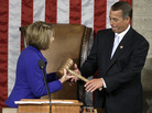 Speaker John Boehner gets the gavel from predecessor Rep. Nancy Pelosi, Wednesday, Jan. 5, 2011. Speaker John Boehner gets the gavel from predecessor Rep. Nancy Pelosi, Wednesday, Jan. 5, 2011.