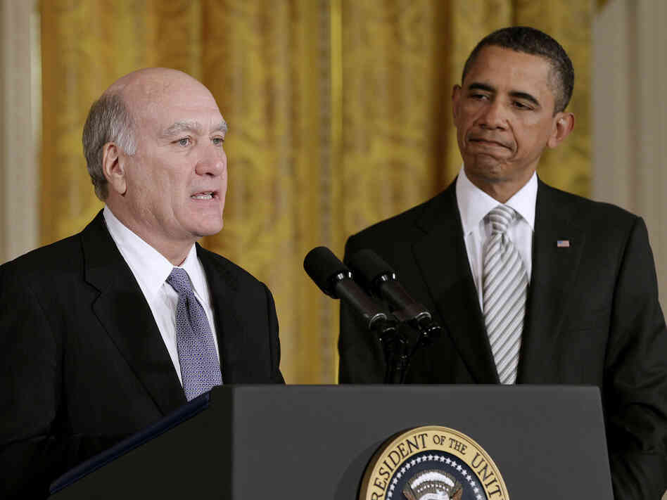 President Barack Obama listens as his new White House Chief of Staff William Daley speaks, Thursday, Jan. 6, 2011.