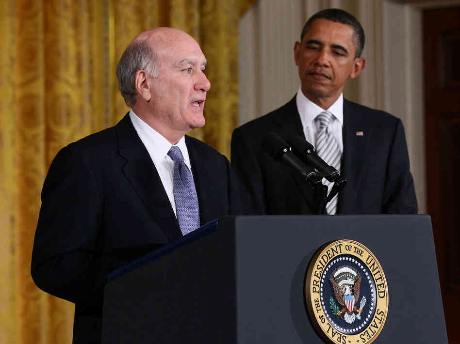 President Obama listens as newly appointed White House Chief of Staff William Daley speaks in the East Room of the White House on Thursday.