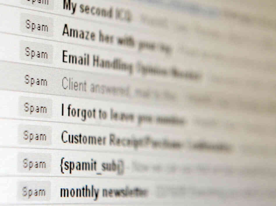 A computer screen inbox displaying spam.