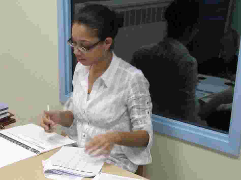 Research associate Jennifer Ledesma from Bellevue Hospital in New York City assesses a child's developmental progress.