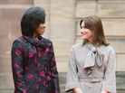 Michelle Obama, left, stands with Carla Bruni-Sarkozy last April in Strasbourg, France. Michelle Obama, left, stands with Carla Bruni-Sarkozy last April in Strasbourg, France.