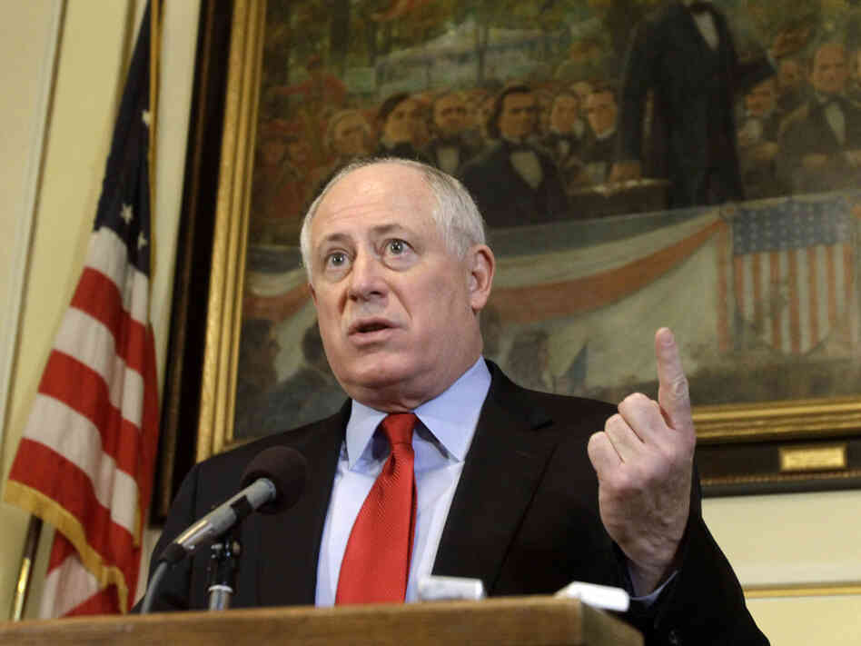 Illinois Gov. Pat Quinn speaks with reporters in his office at the capitol in Springfield. 