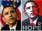 The AP photo, left, and the Shepard Fairey poster. The AP photo, left, and the Shepard Fairey poster.