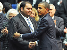 President Obama shakes hands with Daniel Hernandez Jr., during the memorial event, "Together We Thrive: Tucson and America," at the McKale Memorial Center in Tucson, Arizona, on Wednesday (Jan. 12, 2011).