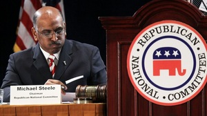 Incumbent Republican National Committee Chairman Michael Steele listens during a session of the RNC Winter Meeting Friday.