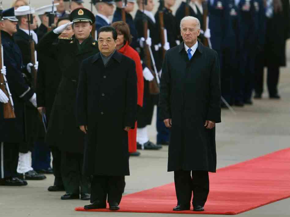 Vice President Joseph Biden welcomes Chinese President Hu Jintao to Andrews Air Force Base on Tuesday. Analysts say the Chinese leader's visit could be among the most pivotal in U.S. history. Hu meets with President Obama on Wednesday.