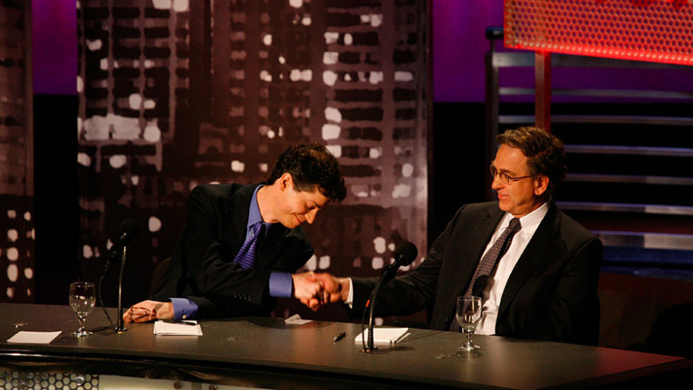 Jonathan Cohn (left) and Paul Starr argued against the motion "Repeal Obamacare" during an 'Intelligence Squared U.S.' debate on Jan. 11 at New York University's Skirball Center for the Performing Arts.