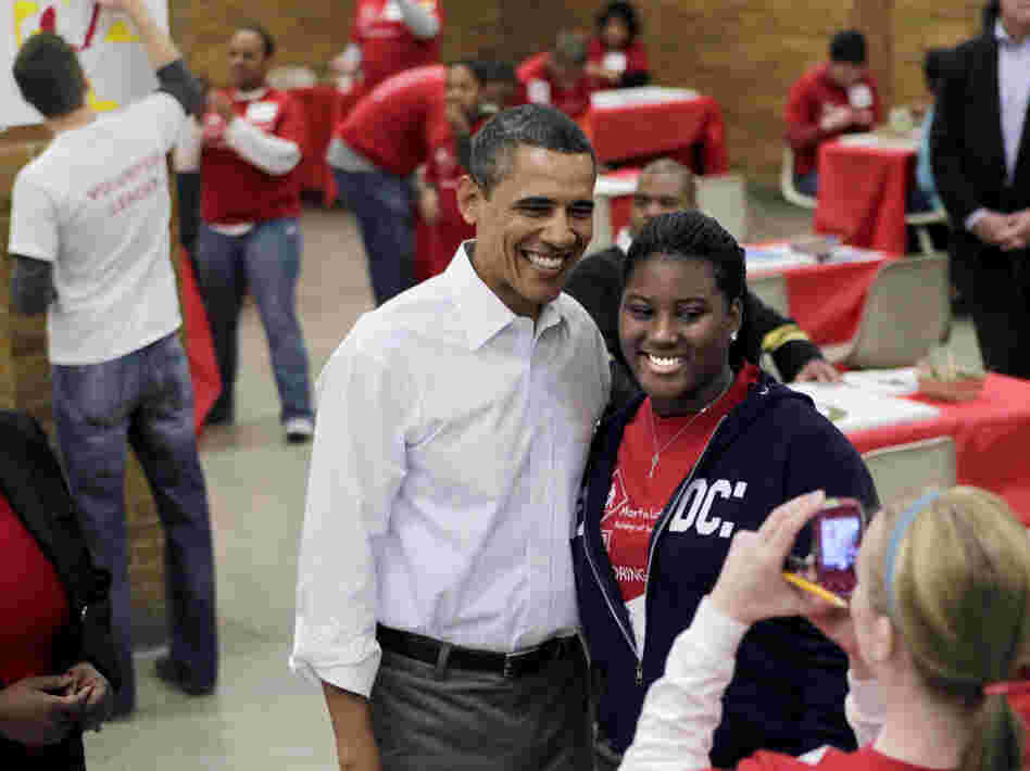 President Obama posed with a volunteer at a MLK Jr. holiday community service project in Washington, DC.