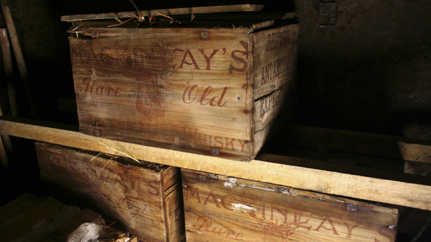 Crates of Scotch whisky and brandy are seen after being recovered by a team restoring an Antarctic hut used more than 100 years ago by famed polar explorer Ernest Shackleton.