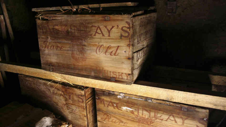 Crates of Scotch whisky and brandy are seen after being recovered by a team restoring an Antarctic hut used more than 100 years ago by famed polar explorer Ernest Shackleton.
