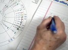 An astrologist works on an astrological chart. An astrologist works on an astrological chart.