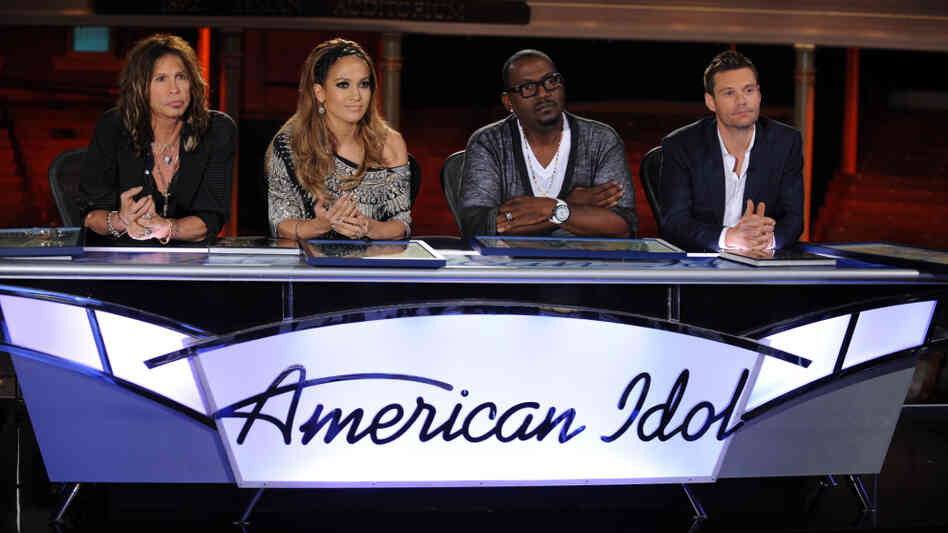 Steven Tyler, Jennifer Lopez, Randy Jackson and Ryan Seacrest answer questions at a press conference on the Idol set in Nashville in October 2010. Steven Tyler, Jennifer Lopez, Randy Jackson and Ryan Seacrest answer questions at a press conference on the Idol set in Nashville in October 2010.