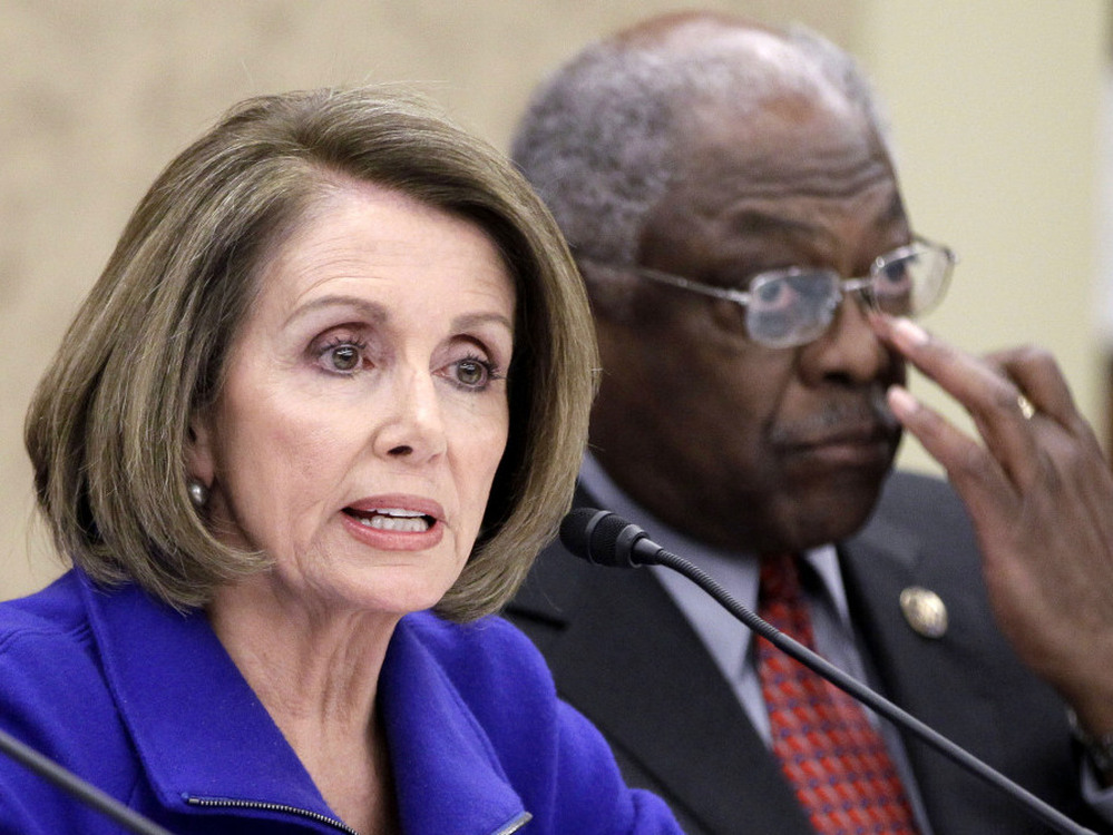 House Minority Leader Nancy Pelosi and Asst Minority Leader James Clyburn at a Democratic  meeting on health care repeal, Jan. 18, 2011.