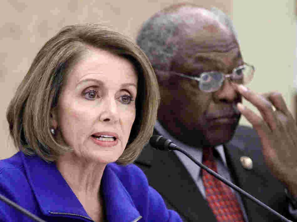 House Minority Leader Nancy Pelosi and Asst Minority Leader James Clyburn at a Democratic  meeting on health care repeal, Jan. 18, 2011.
