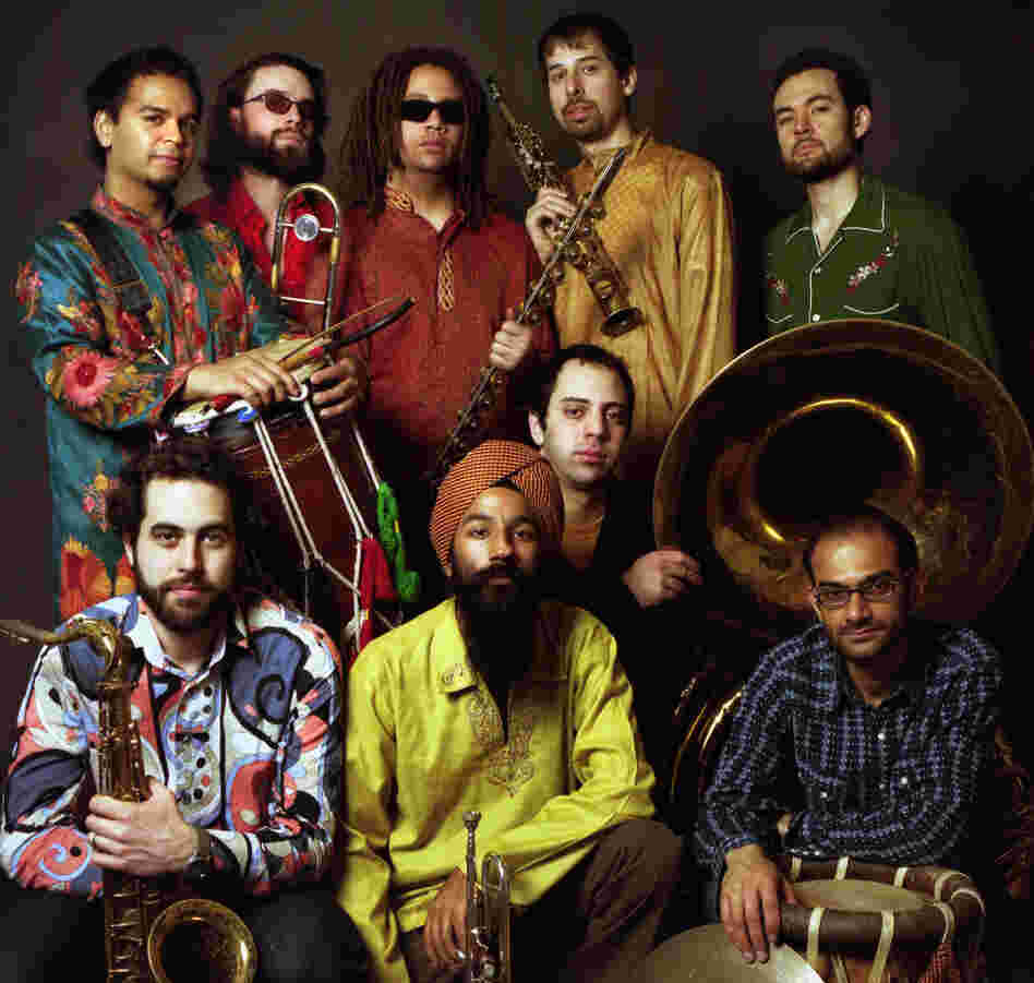 Red Baraat is led by Sunny Jain, top left.
