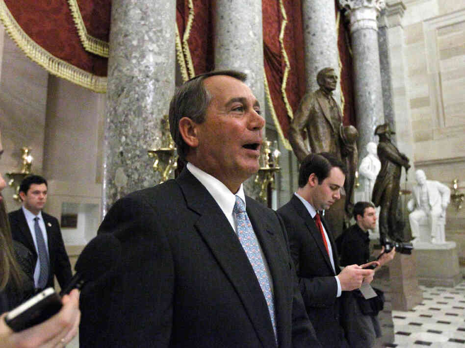 House Speaker John Boehner in Capitol Hill's Statuary Hall after the health  care law repeal vote.