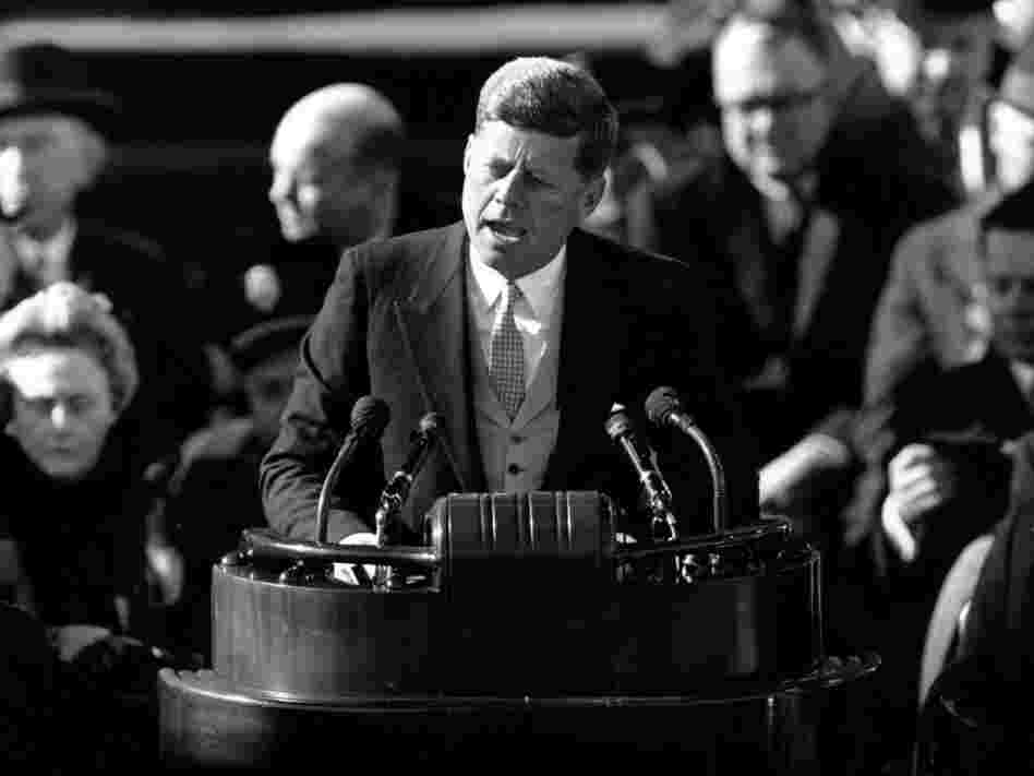 U.S. President John F. Kennedy delivers his inaugural address, Jan. 20, 1961.