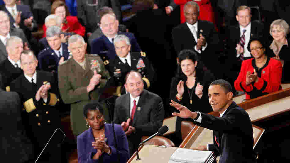 President Obama waves before his first State of the Union address on Jan. 27, 2010.