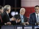 Sen. John McCain (R-AZ) with Rep. Mike Huckabee, Ron Paul ( R-TX and Mitt Romney at 2008 Reagan Library presidential debate. Sen. John McCain (R-AZ) with Rep. Mike Huckabee, Ron Paul ( R-TX and Mitt Romney at 2008 Reagan Library presidential debate.