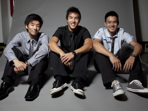 (Left to right) Ted Fu, Wesley Chan, Philip Wang — co-founders of Wong Fu Productions. "People, especially through YouTube, they're finding types of entertainment that are just from people that are just like themselves — or people that they can relate to a little bit better than some unattainable movie star or TV star," Wang says.